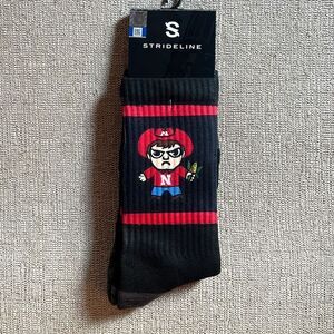 Strideline NWT Nebraska Huskers Tokyo-Dachi Regular Black Crew Socks